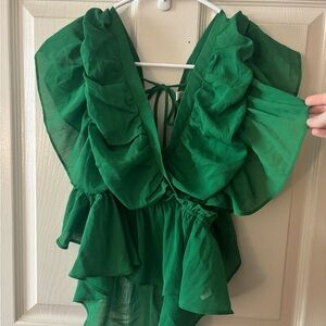 Glam Vibrant Green Ruffled Blouse